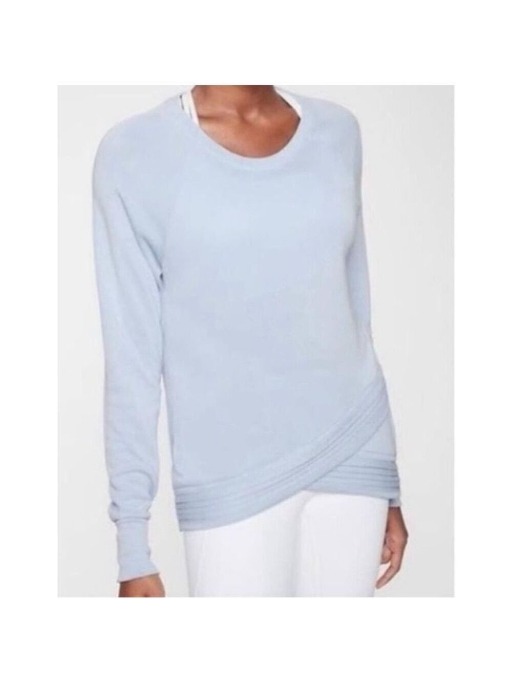 Athleta Sz M Serenity Criss Cross Sweatshirt Blue Crew Neck Soft Modal Stretch